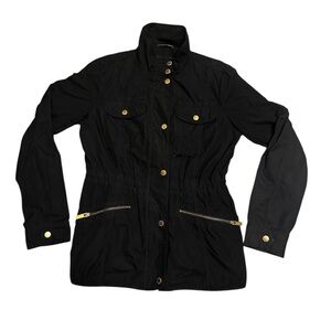 Lands' End Black Full Zip Zip Pocket Gold Button Cinch Jacket Women's XS 2-4